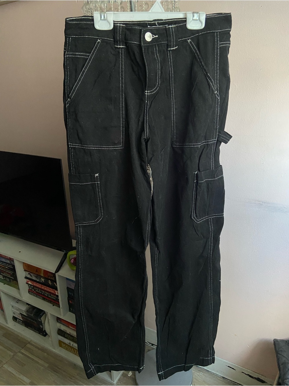 Garage Black Cargo Pants with Contrast Stitching